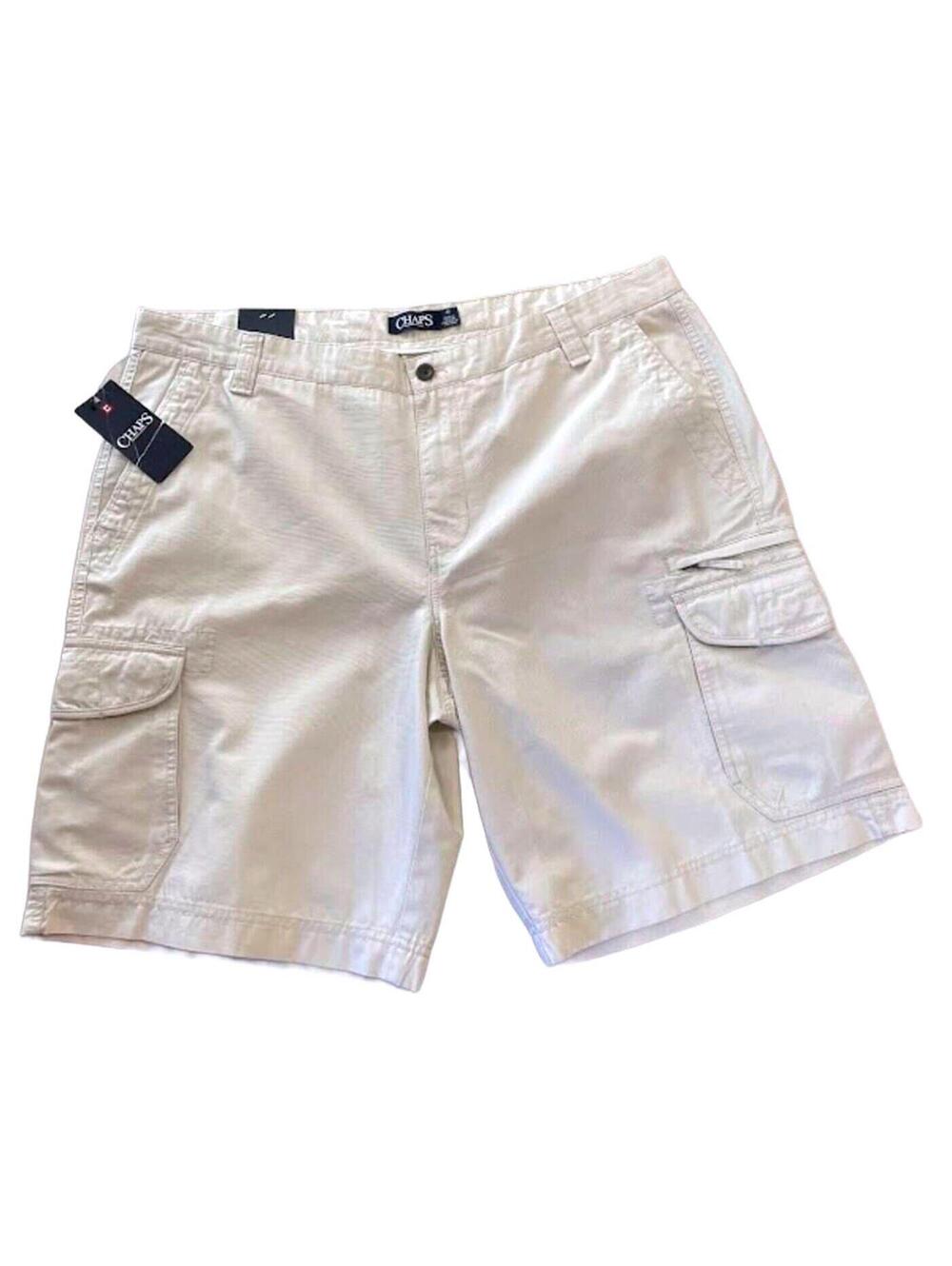 Chaps Men's Washed Cotton Textured Cargo Shorts Beige 10.5" Inseam NWT Size 40